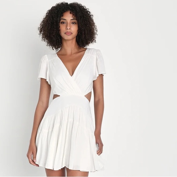 New Lulus Feeling the Sunshine White Tie-Back Flutter
Sleeve Mini Dress - Picture 1 of 12